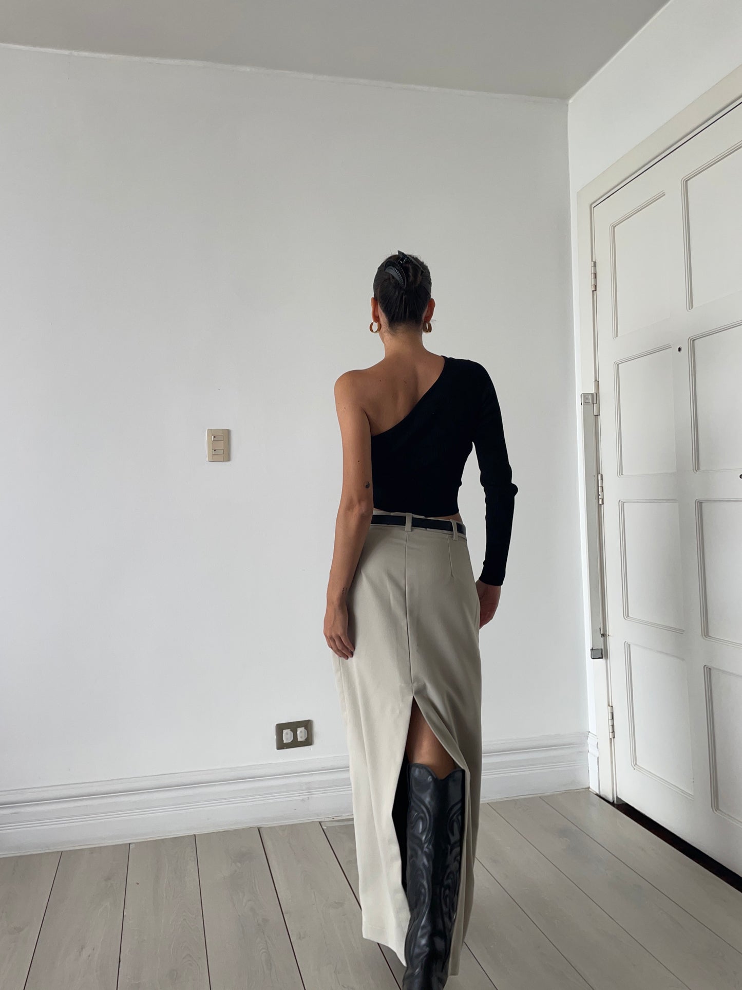 Tailored Maxi Skirt Marrón Beige